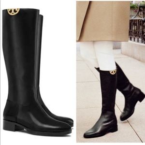 🔥HP🔥 TORY BURCH Black Leather Tall Riding Equestrian Sidney T-Logo Boots Sz 7